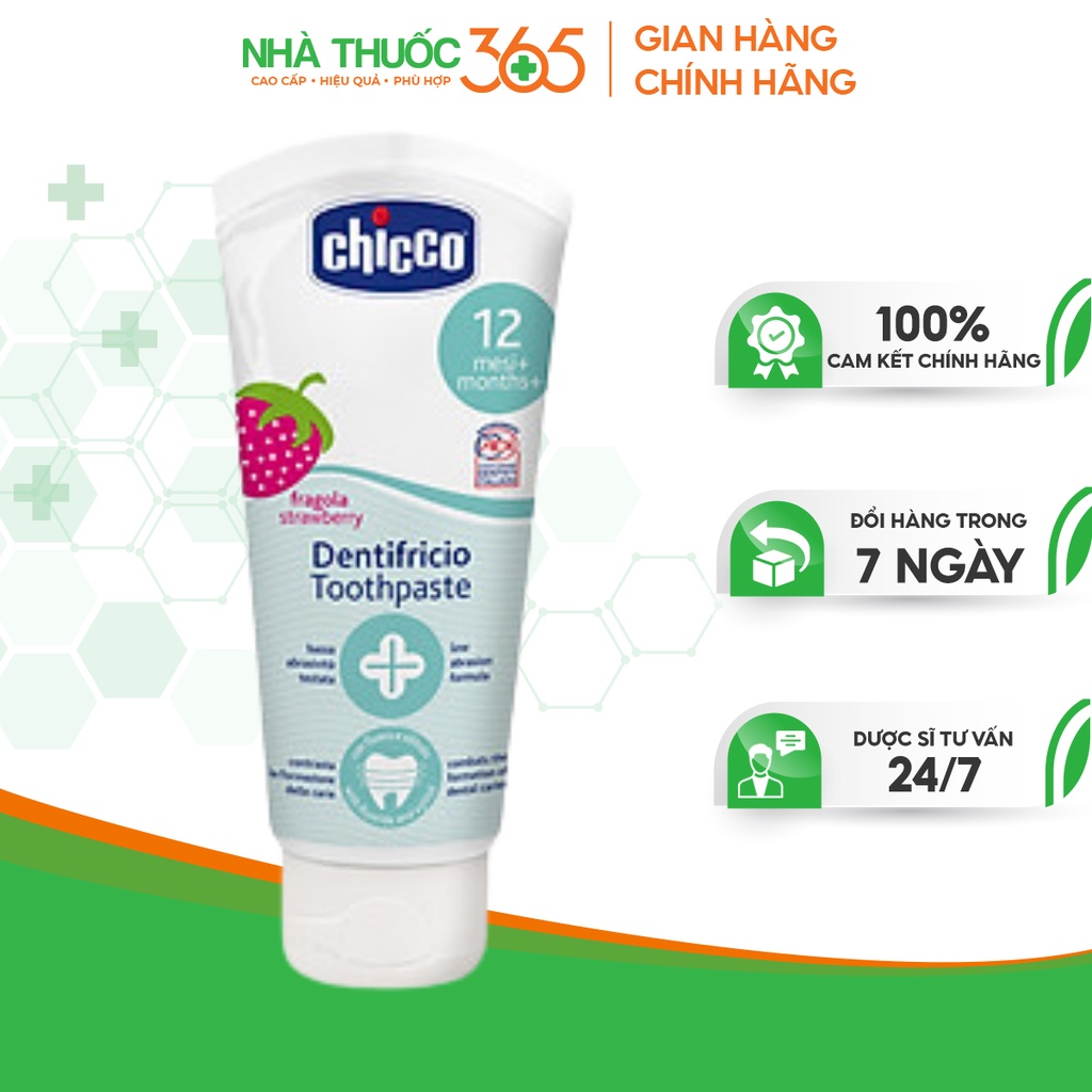 Kem Đánh Răng Hương Dâu Chicco Dành Cho Bé Từ 12 Tháng Tuổi Giúp Bảo Vệ Răng Chắc Khỏe 50ml