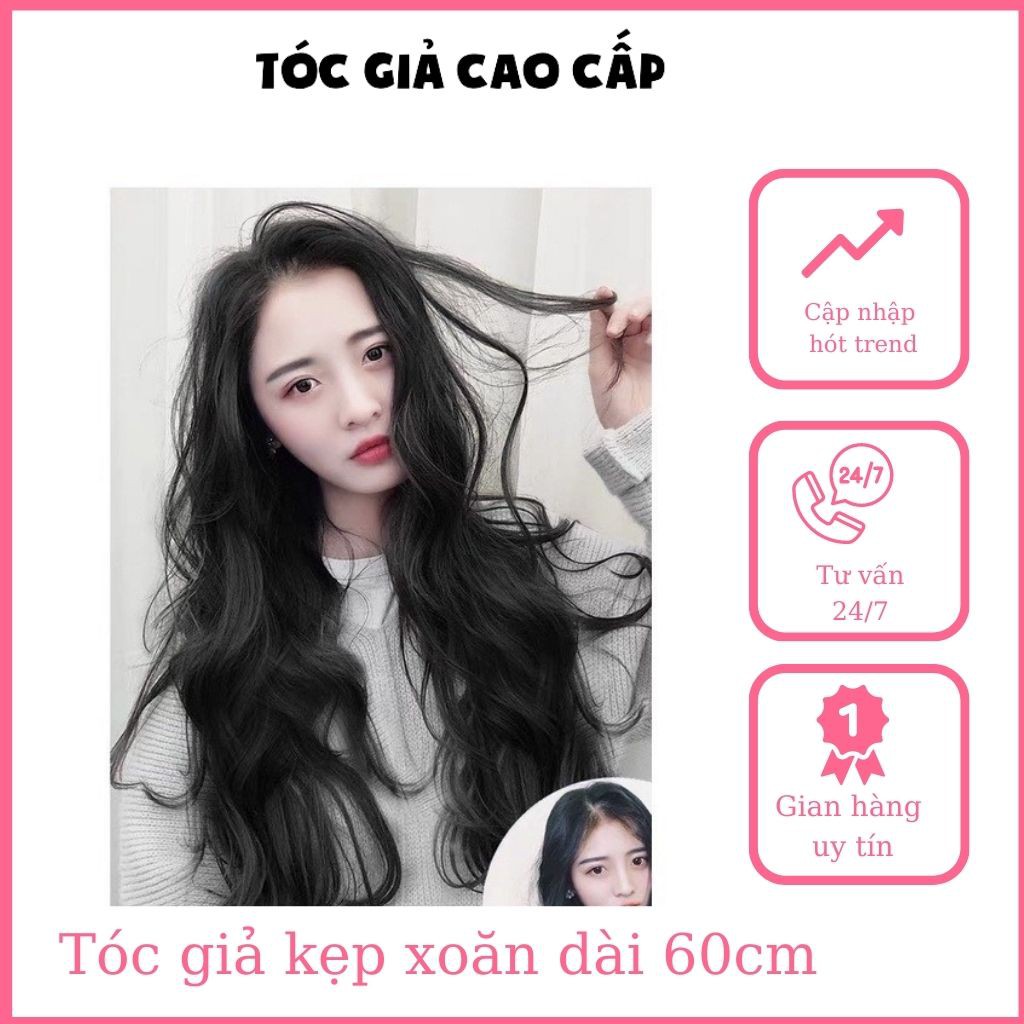 Tóc giả kẹp xoăn dợn nữ đẹp, dải kẹp 6 phím - mã k60
