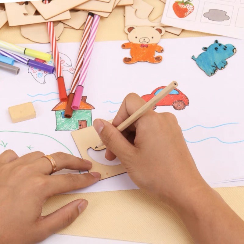 Thẻ gỗ thông minh của bé  tập tô màu theo khuôn hình gỗ an toàn cho bé tập vẽ