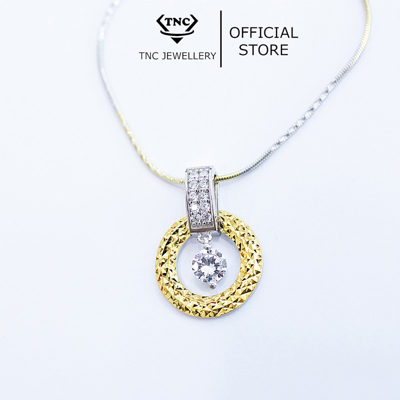 Dây chuyền bạc xi vàng đẹp sang trọng cho nữ vòng tròn đính đá - Trang sức TNC Jewellery