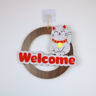 Bảng gỗ Welcome Mèo thần tài