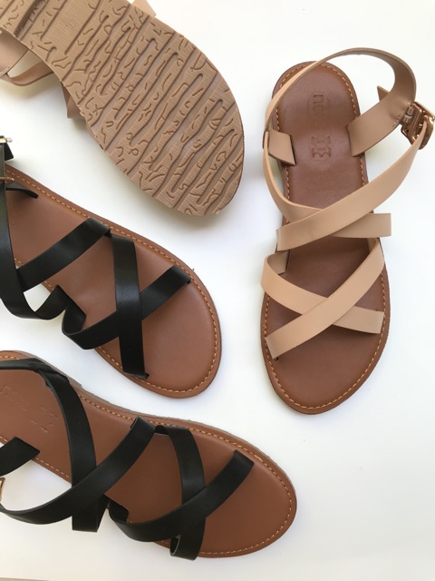 Giày sandal bệt quai chéo da lỳ next đế kép đúc vnxk