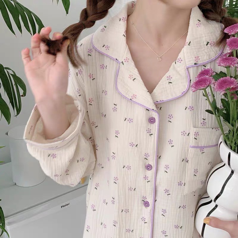 𝗺𝗶𝗲 𝘀𝘁𝘂𝗱𝗶𝗼 - Bộ mặc nhà viền tím