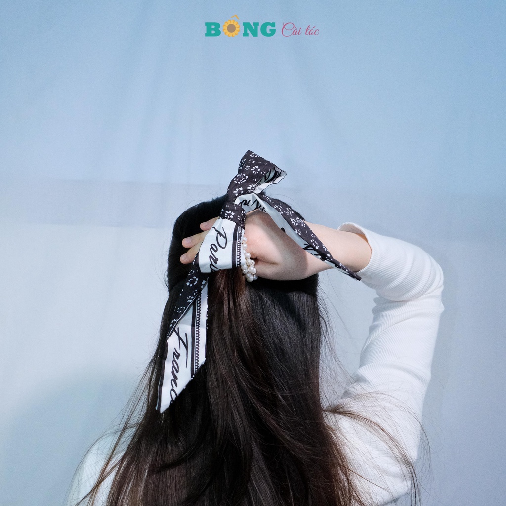 Cột tóc đính nơ ruy băng phong cách Hàn Quốc DT20 - buộc tóc nơ dài BÔNG Cài Tóc