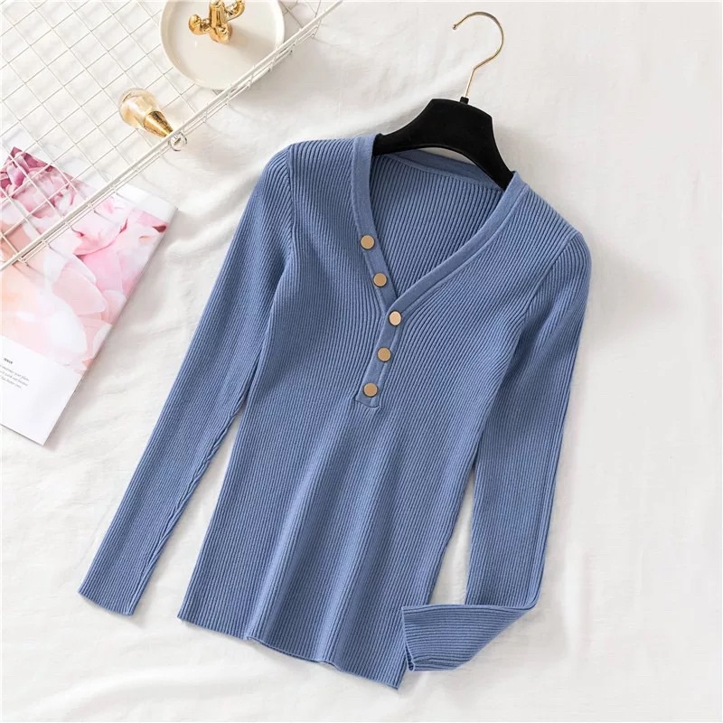 Áo len dài tay cổ cúc