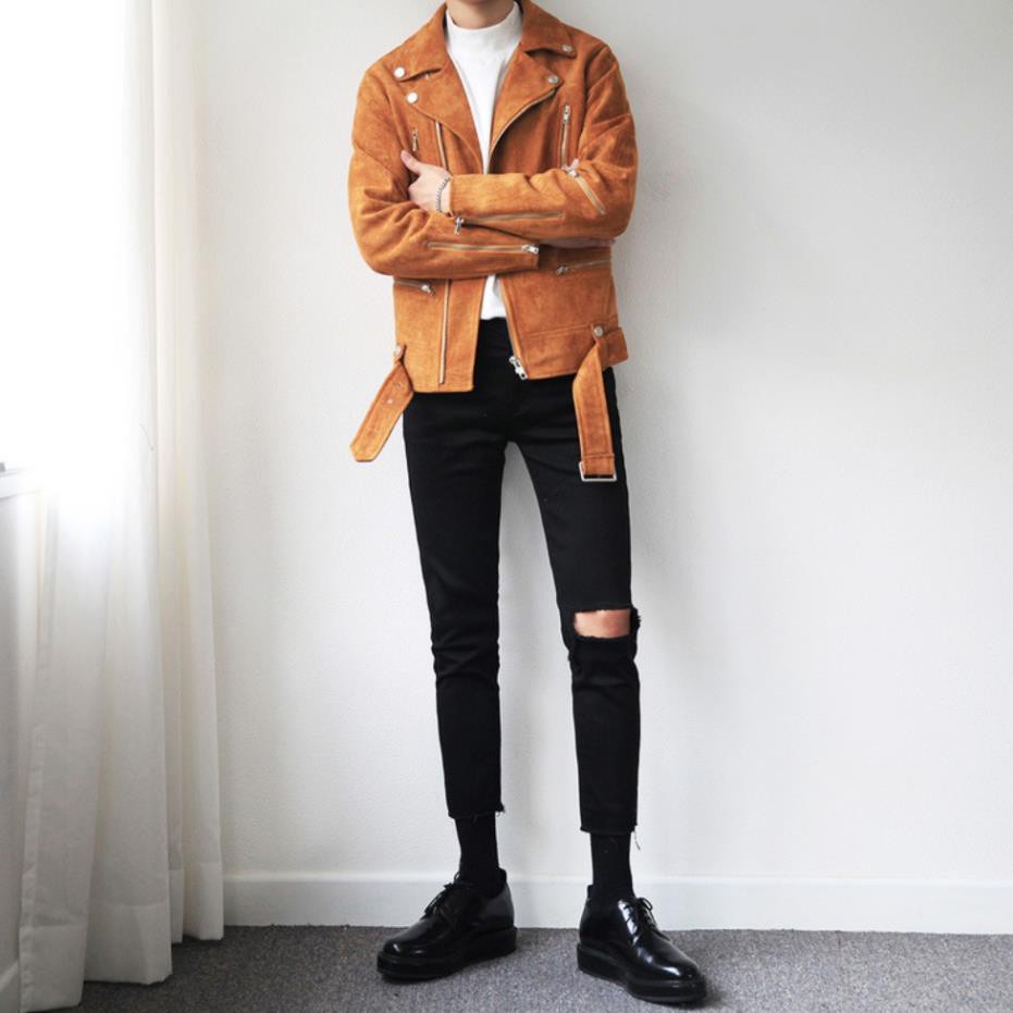 Quần Jean Nam Rách Gối Màu Đen Dáng Ôm Co Giãn Phong Cách Hàn Quốc Hot Trend 2022- J05