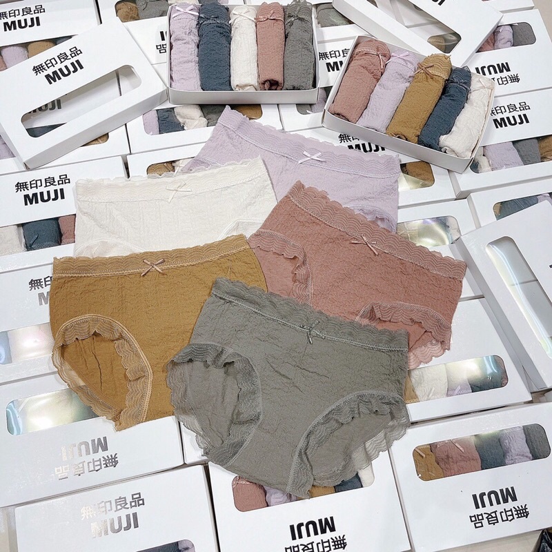 Hộp 5 quần lót cotton nhăn rum đính nơ viền ren 021