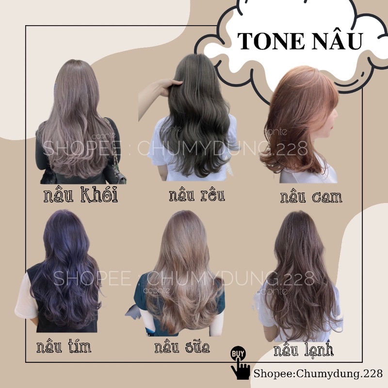 Thuốc nhuộm tóc tone nâu hot trend (set nhuộm đầy đủ dụng cụ)