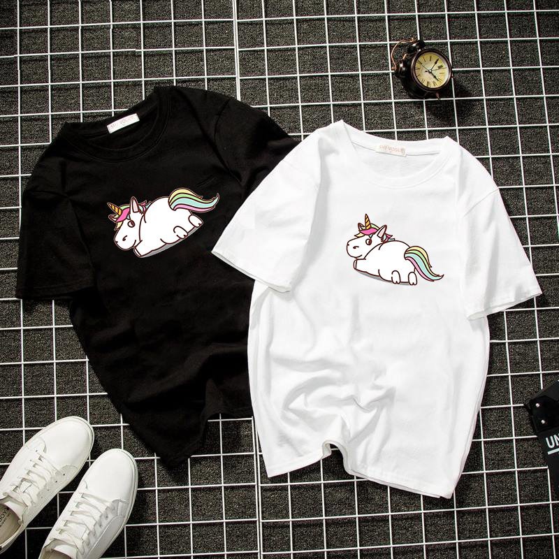 Áo thun unisex form rộng in ngựa ngũ sắc vải dày mịn 2019T1144