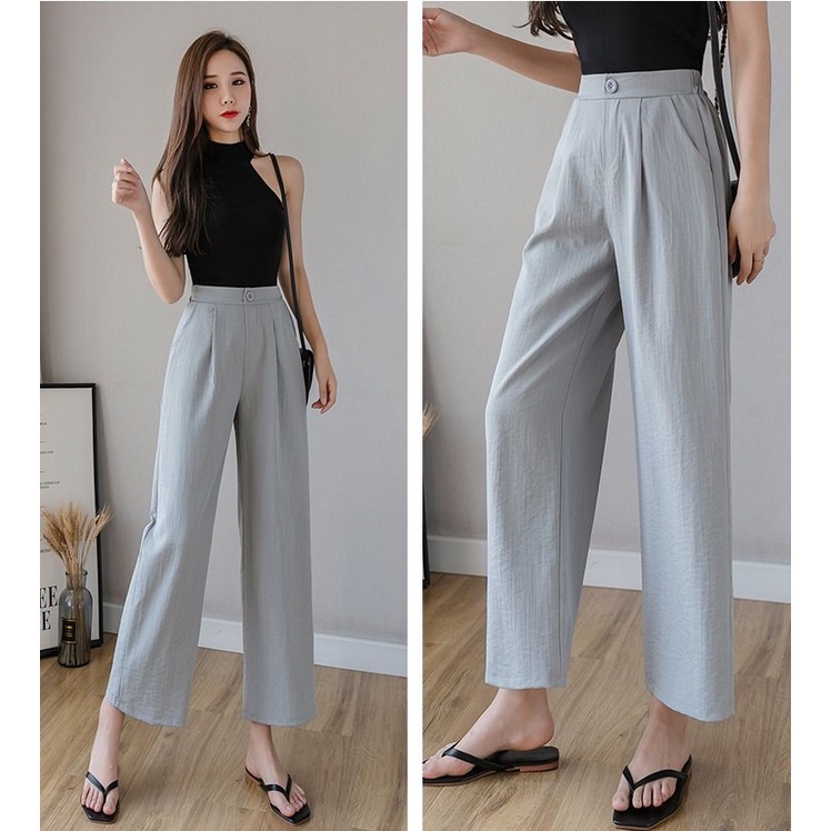 Quần đũi nữ ống rộng, dài - Quần culottes đũi dáng dài ống rộng dáng suông Hot Trend Qt38