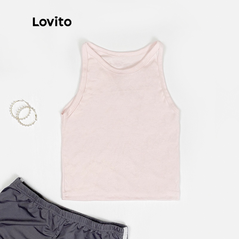 Áo Crop Top Lovito Không Tay Dáng Ôm Màu Trơn (Đen/Xanh Lá/Hồng) | BigBuy360 - bigbuy360.vn