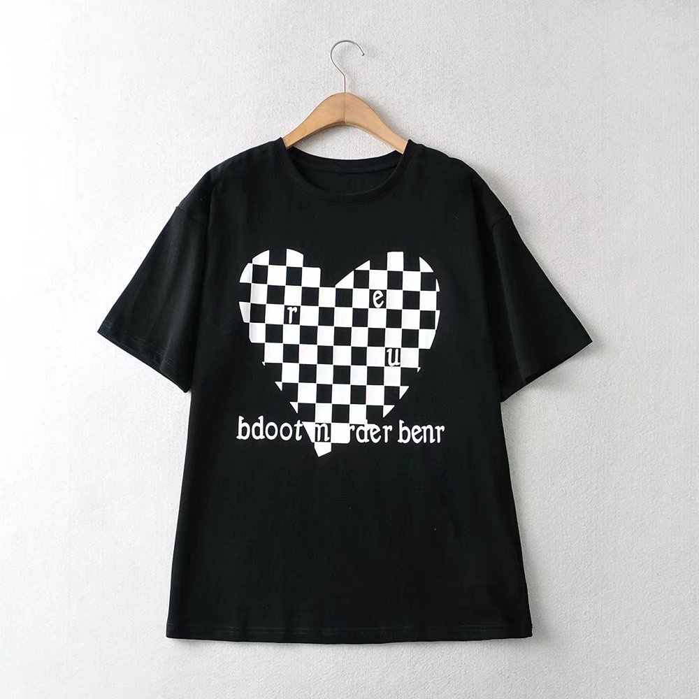 Áo Phông Cộc Tay Kẻ Caro Hình Trái Tim Unisex Form Rộng,Áo Thun Cottton Nam Nữ Chất Mát Dễ Chịu
