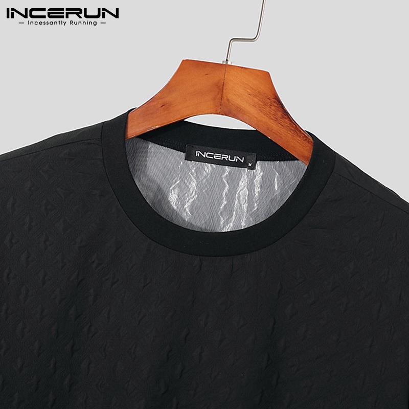 Áo thun INCERUN ngắn tay màu trơn thời trang mùa hè cho nam