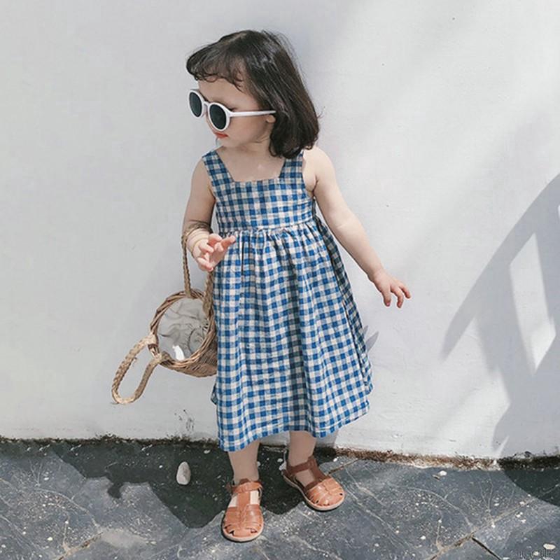 Đầm xòe họa tiết caro đáng yêu thời trang mùa hè cho bé gái 3-8 tuổi