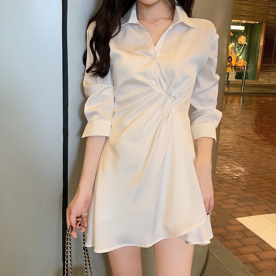 Váy nữ đẹp💕váy nữ trắng chất liệu lụa trơn