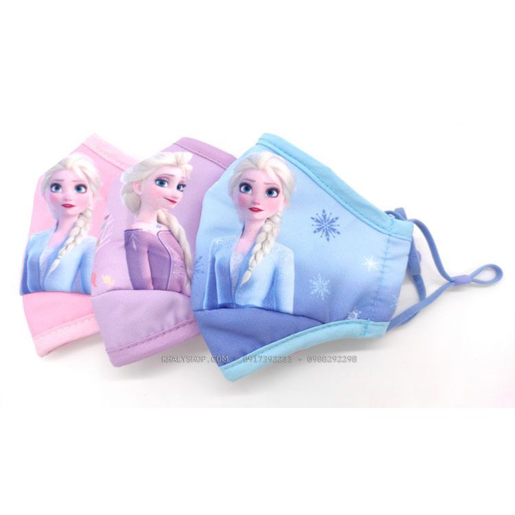 Set 3 khẩu trang vải Disney trẻ em hình công chúa Elsa ( Frozen ) 3 màu cho bé gái 3 - 8 tuổi - 57NDWF9485 | BigBuy360 - bigbuy360.vn