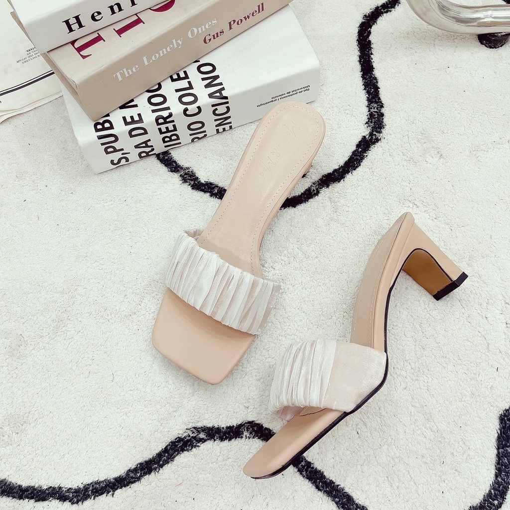 Dép cao gót nữ bảng quai ngang đế đúc vuông cực xinh