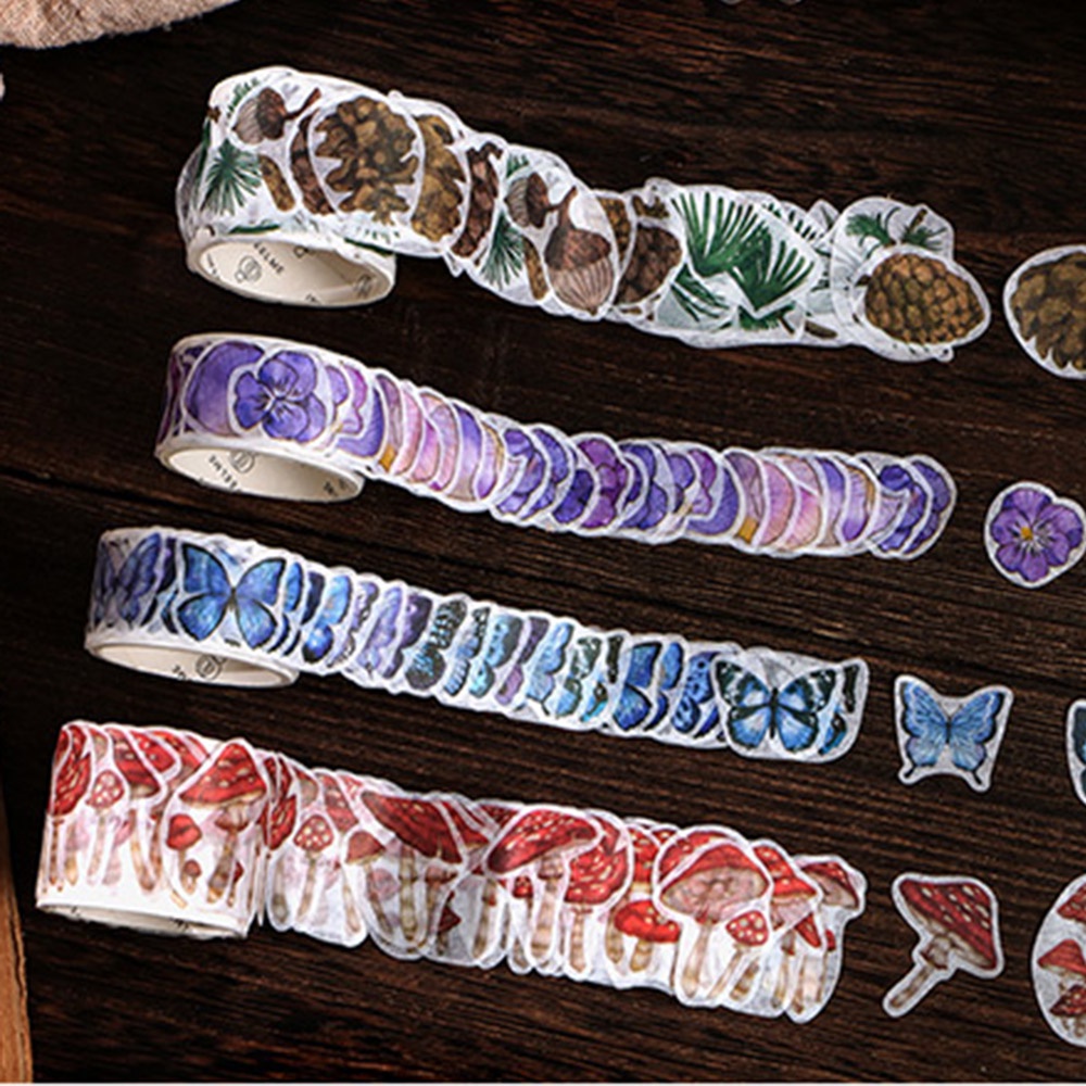 Cuộn 100 Miếng Dán Trang Trí Sổ Lưu Niệm Hình Hoa Bướm Diy