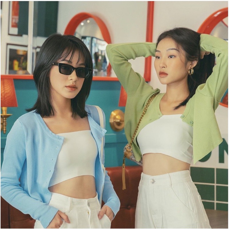 Áo croptop cardigan len mỏng tay dài