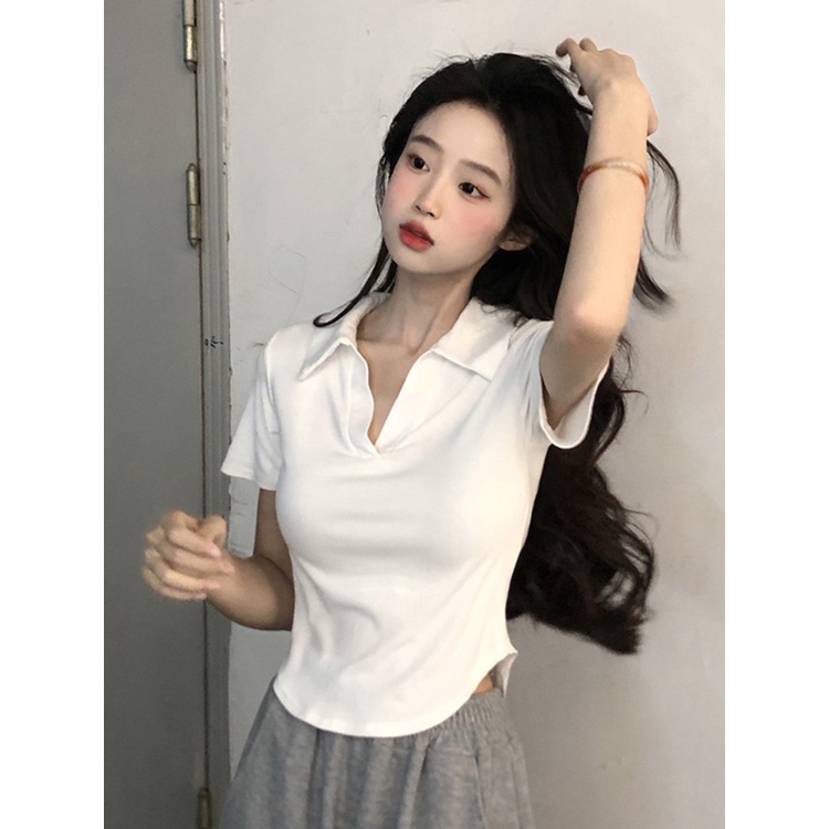 Áo croptop ZHELIHANGFEI cổ polo tay ngắn thiết kế độc đáo thời trang quyến rũ dành cho nữ