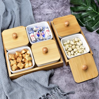 Hộp đựng mứt tết, bánh kẹo, gốm sứ gỗ tự nhiên phong cách NHẬT Bản