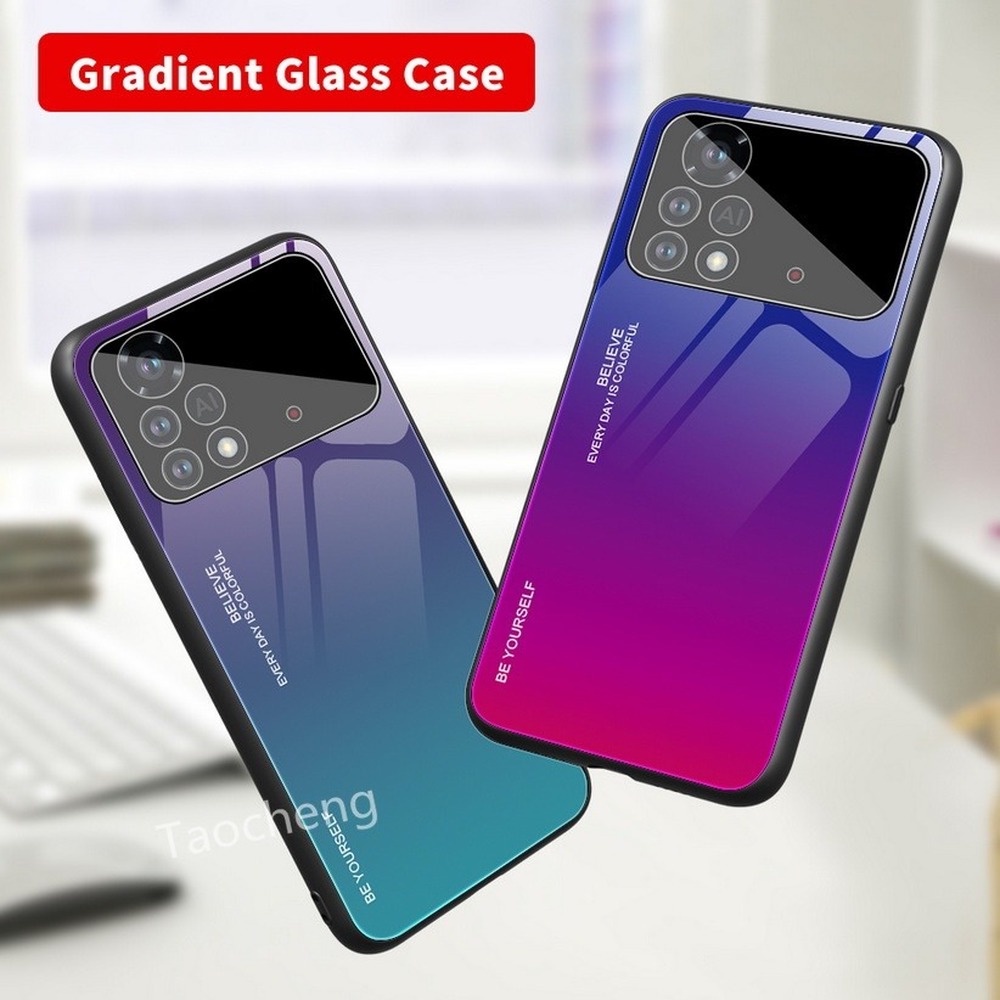 Ốp Điện Thoại Kính Cường Lực Viền TPU Mềm Màu Gradient Cho Xiaomi Poco M4 X4 Pro X4Pro M4Pro 4G 5G X3 GT