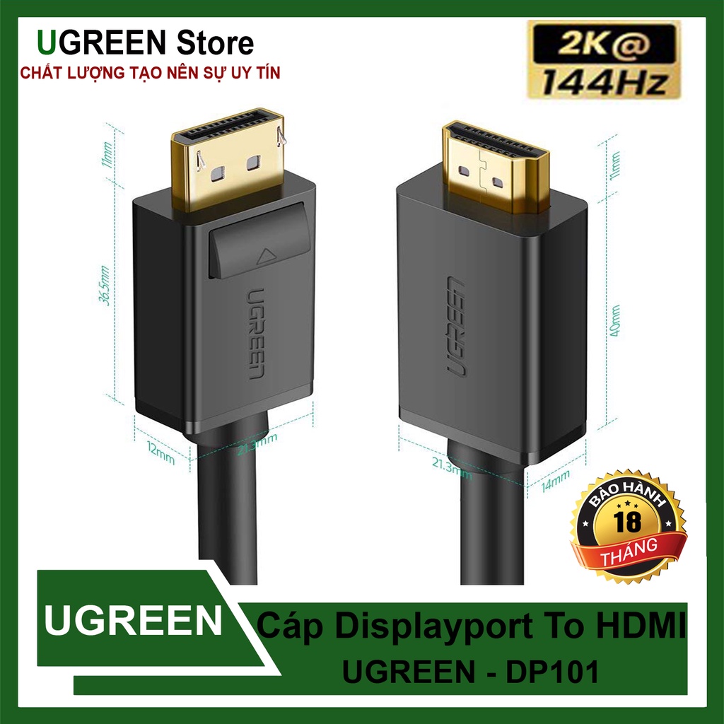 Cáp Chuyển Từ Displayport Sang HDMI Full HD Ugreen DP101 Chính Hãng - Cáp CHỈ TRUYỀN 1 CHIỀU