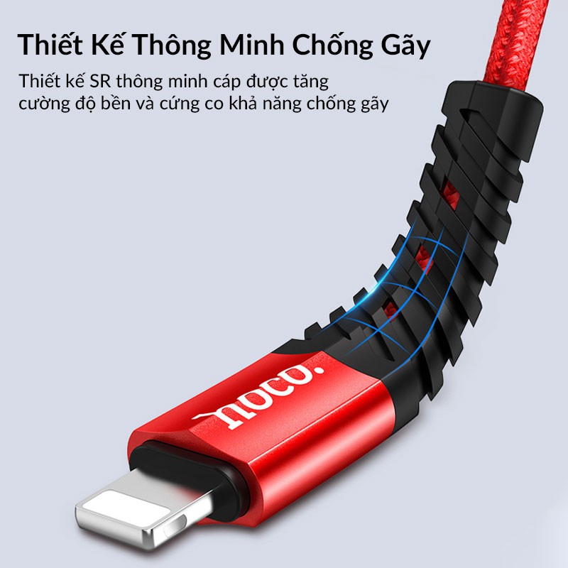 Cáp Sạc Nhanh Hoco X38 USB to Lightning, Cáp Sạc Nhanh 2.4A Dây Bện Chống Gãy, Chống Rối, Dùng Cho iPhone, iPad - Dài 1M