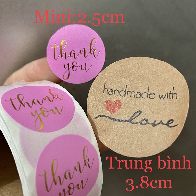 Cuộn 500 tem dán decal sticker Thank you, Noel Giáng Sinh siêu rẻ sz trung bình 3.8cm
