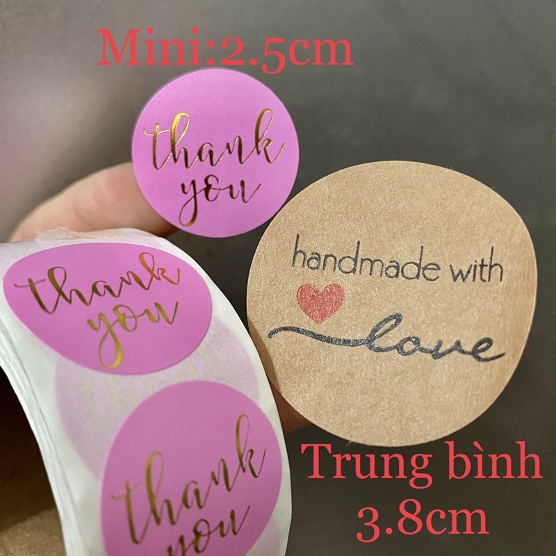 Cuộn 500 tem dán decal sticker Thank you siêu rẻ sz trung bình 3.8cm