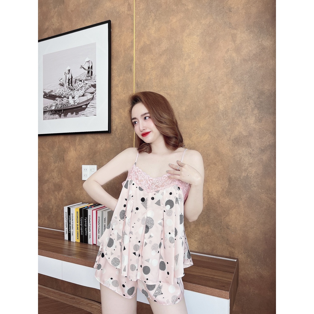 Đồ ngủ nữ, bộ ngủ sexy nữ mặc nhà 2 dây gợi cảm chất mango thoáng mát bigsize dưới 60kg