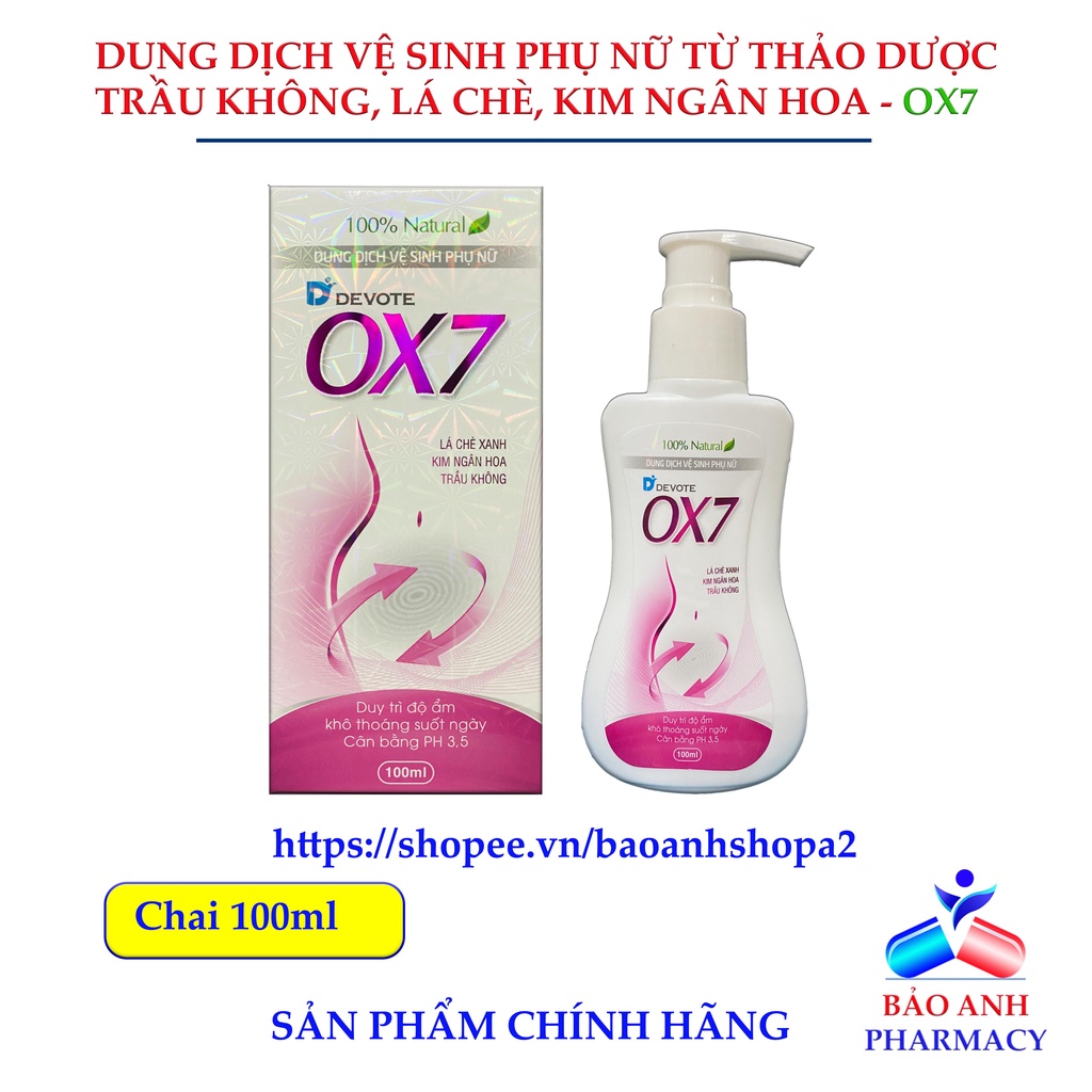 Dung dịch vệ sinh nữ Devote OX7 Dung dịch vệ sinh phụ nữ- An toàn cho cả mẹ bầu, sau sinh Chai 100ml