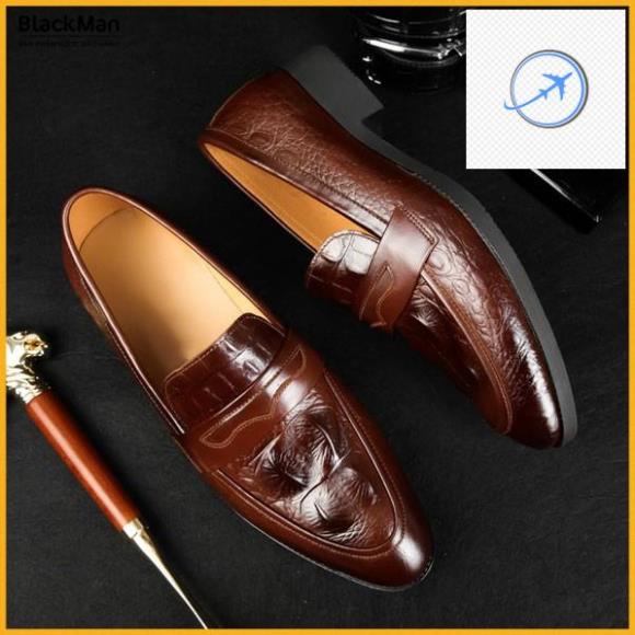 🛍️️🛒 Giày lười nam đẹp da bò thật dập vân cá sấu dáng công sở Blackman - ✅ BH 12 tháng 🛍️️🛒
