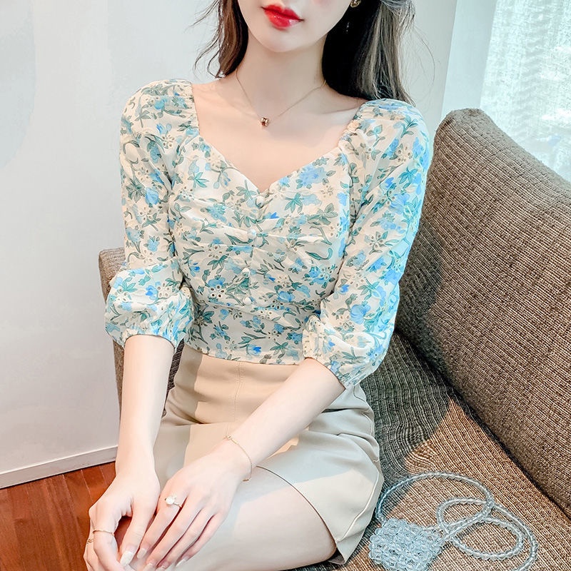Áo Sơ Mi Tay Lửng Ôm Eo In Họa Tiết Hoa Phong Cách Mori Thời Trang Mùa Hè Hàng Mới Dành Cho Bạn Nữ