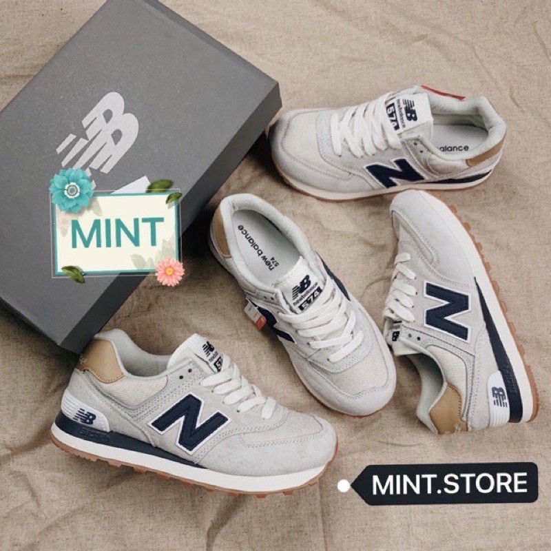 [MINTSTORE] Giày sneaker chữ xanh than gót nâu thấp cổ số 574