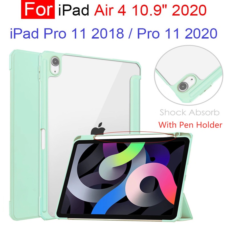 Bao da máy tính bảng Acrylic trong suốt siêu mỏng kèm giá đỡ bút cho iPad Air4 Air 4 10.9inch iPad 10.2 2019 2020