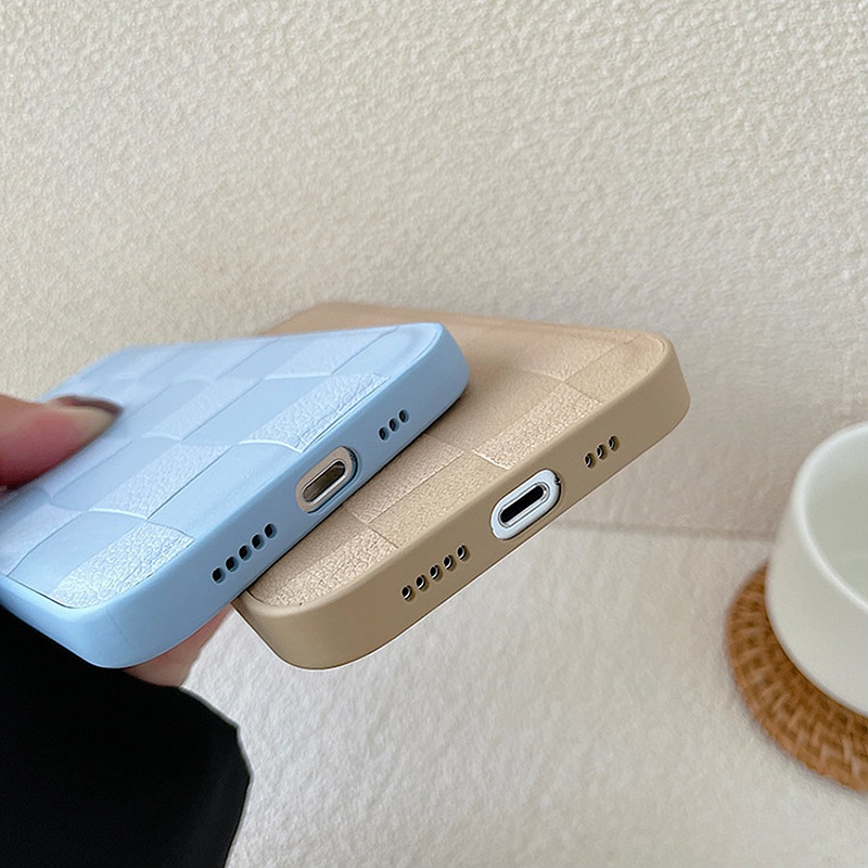 Ốp Điện Thoại Da Viền Silicon Dẻo Họa Tiết Kẻ Ô Đơn Giản Chống Sốc Cho iPhone 14 13 12 11 Pro Max XS XR X 8 7 Plus + SE 2020