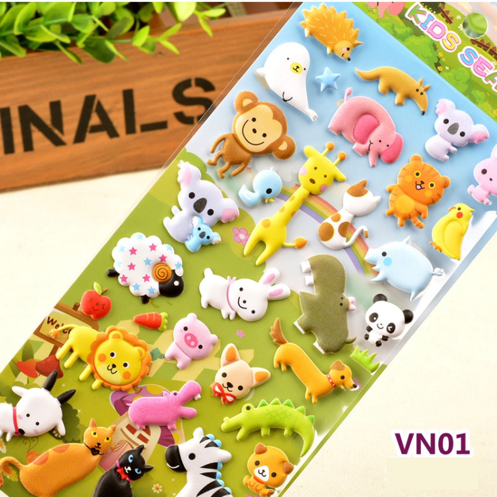 Sticker 3D chống thấm THẾ GIỚI ĐỘNG VẬT dán cho bé đồ chơi dán giải trí học thêm về con vật động vật