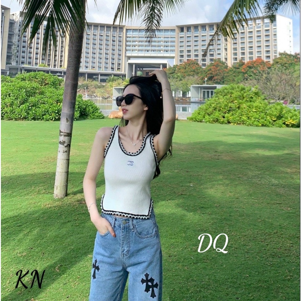 Áo 2 dây len montoghi viền chữ X hot
