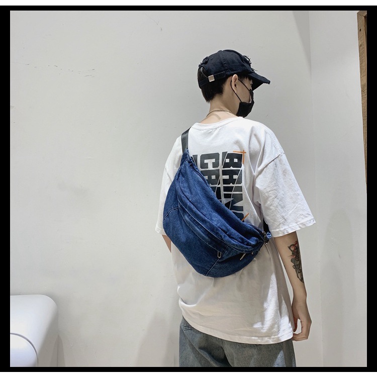 Túi Đeo Chéo Ngực Chất Liệu Denim Sức Chứa Lớn Phong Cách Harajuku Hàn Quốc Mới 2022 Cho Nam Nữ