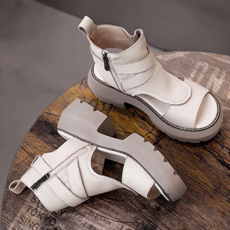 Giày xăng đan đế dày có khóa kéo phía sau phong cách Harajuku Retro thời trang đơn giản cho nữ