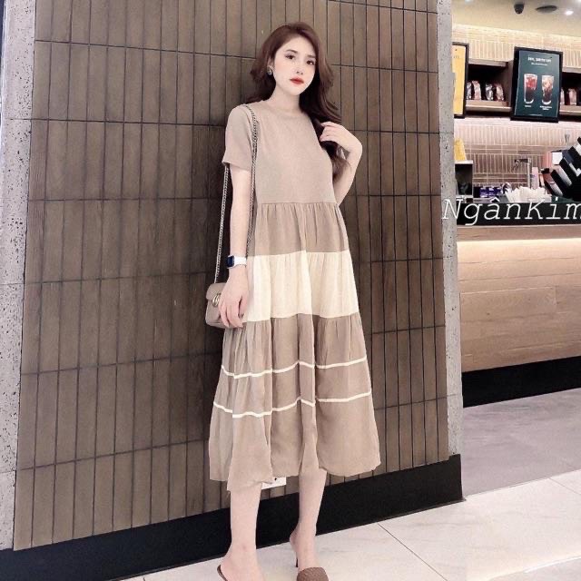 Váy Bầu coton cao cấp ❤️100%coton thấm hút mồ hôi❤️có 2 màu phối trắng siêu đẹp ❤️freesize 45kg-68kg VB45