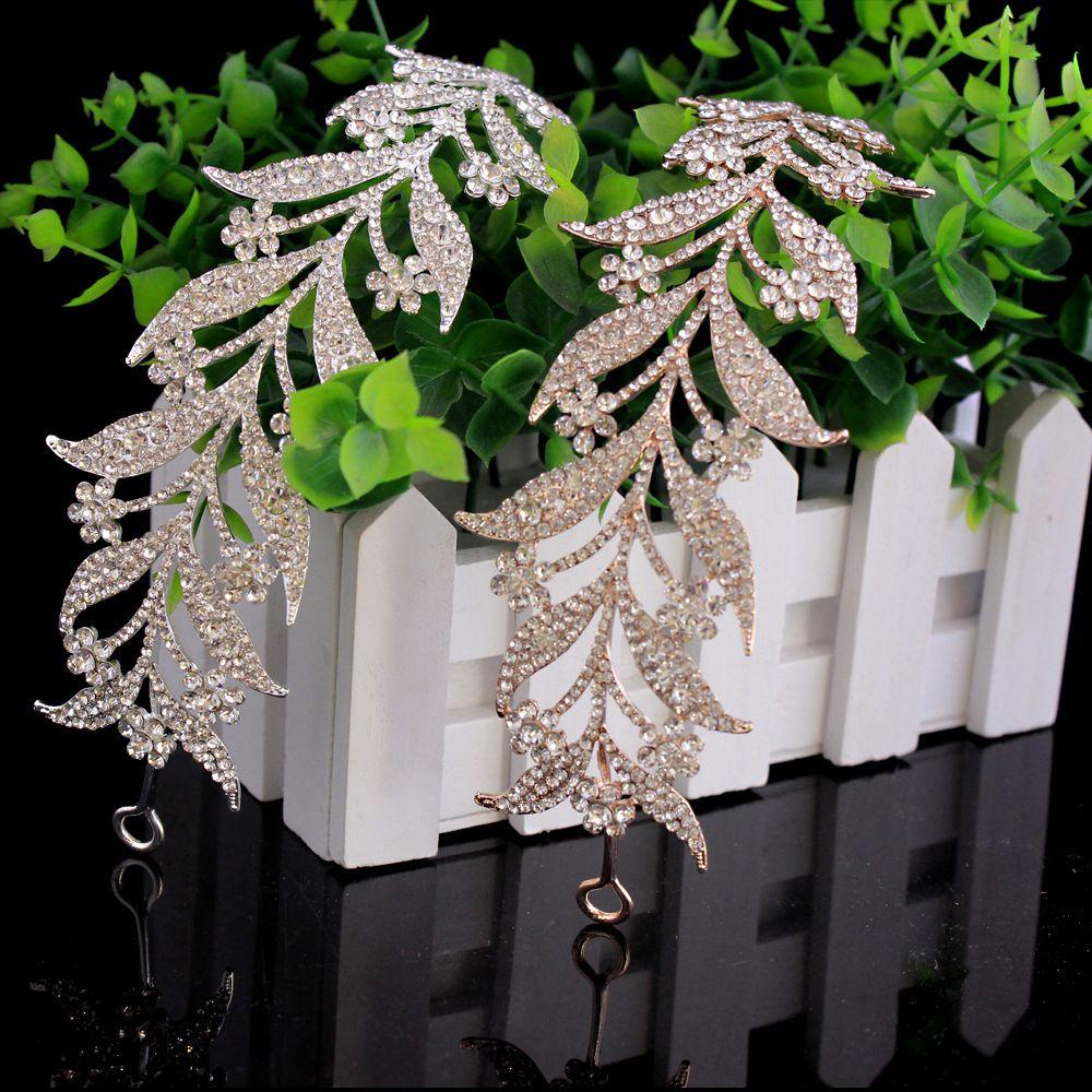 Kẹp Tóc Trang Trí Hình Lá Cho Cô Dâu|Vương Miện Hợp Kim Phong Cách Hàn Quốc