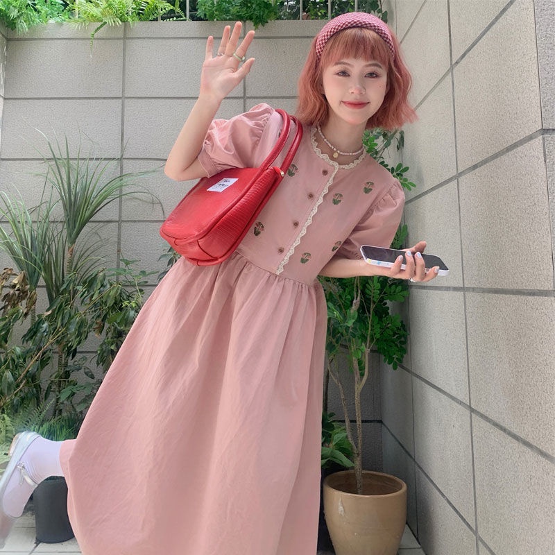 Đầm Ren Dài Ngang Eo Thêu Hoa Phong Cách Hàn Quốc Ngọt Ngào Thời Trang Mùa Hè Dành Cho Nữ