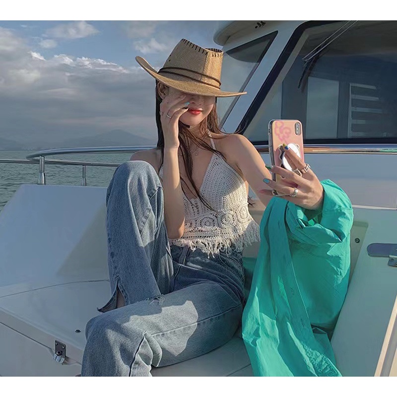 Áo Nữ Dệt Kim Có Đệm Ngực Lưng Phối Dây Đan Chéo Sau Lưng Phong Cách Hàn Quốc