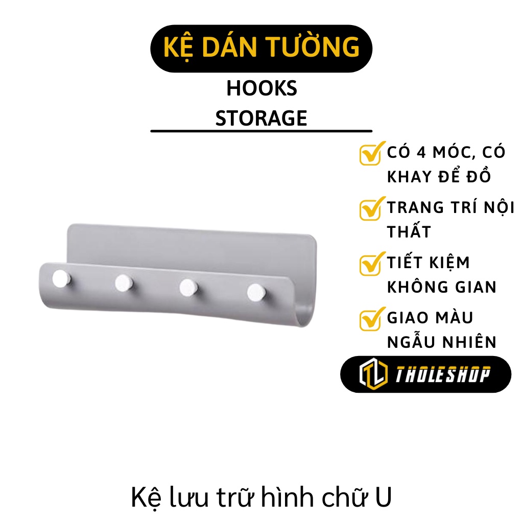 Giá Để Đồ - Khay Đựng Đồ Nhà Bếp, Phòng Tắm Dán Tường Kèm 4 Móc Trang Trí Nhà Cửa 8336