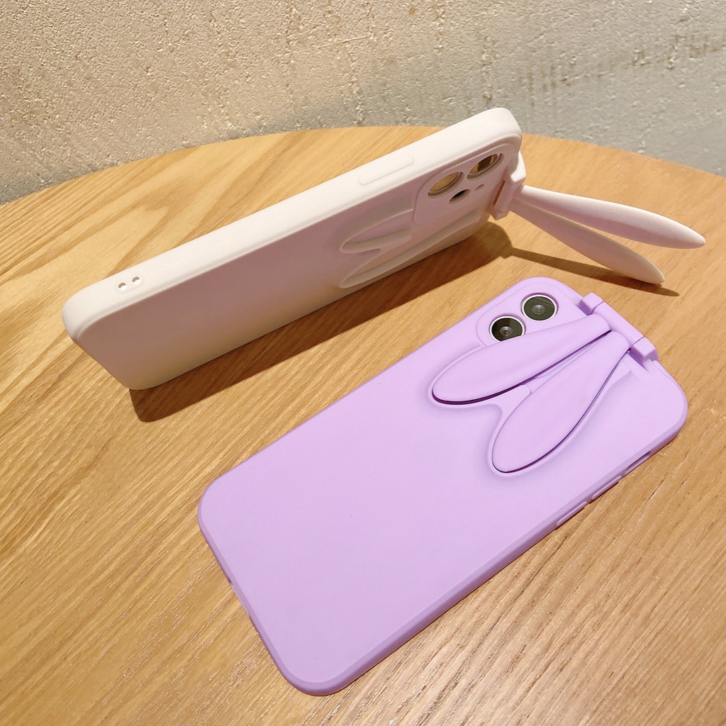 Ốp Điện Thoại Màu Trơn Gắn Giá Đỡ Hình Tai Thỏ Dễ Thương Cho Iphone 7 8 Plus X Xr Xs Max 11 12 Pro Max