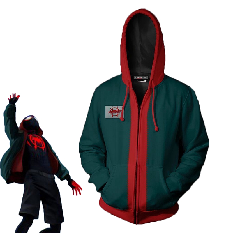 Men Miles Morales Spider-Man Into th Spider-Verse Sweatshirt Hood Coat Jacke