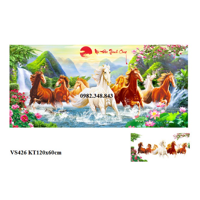 Tranh đính đá mã đáo thành công KT:120x60cm. Tranh gắn đá tự đính.