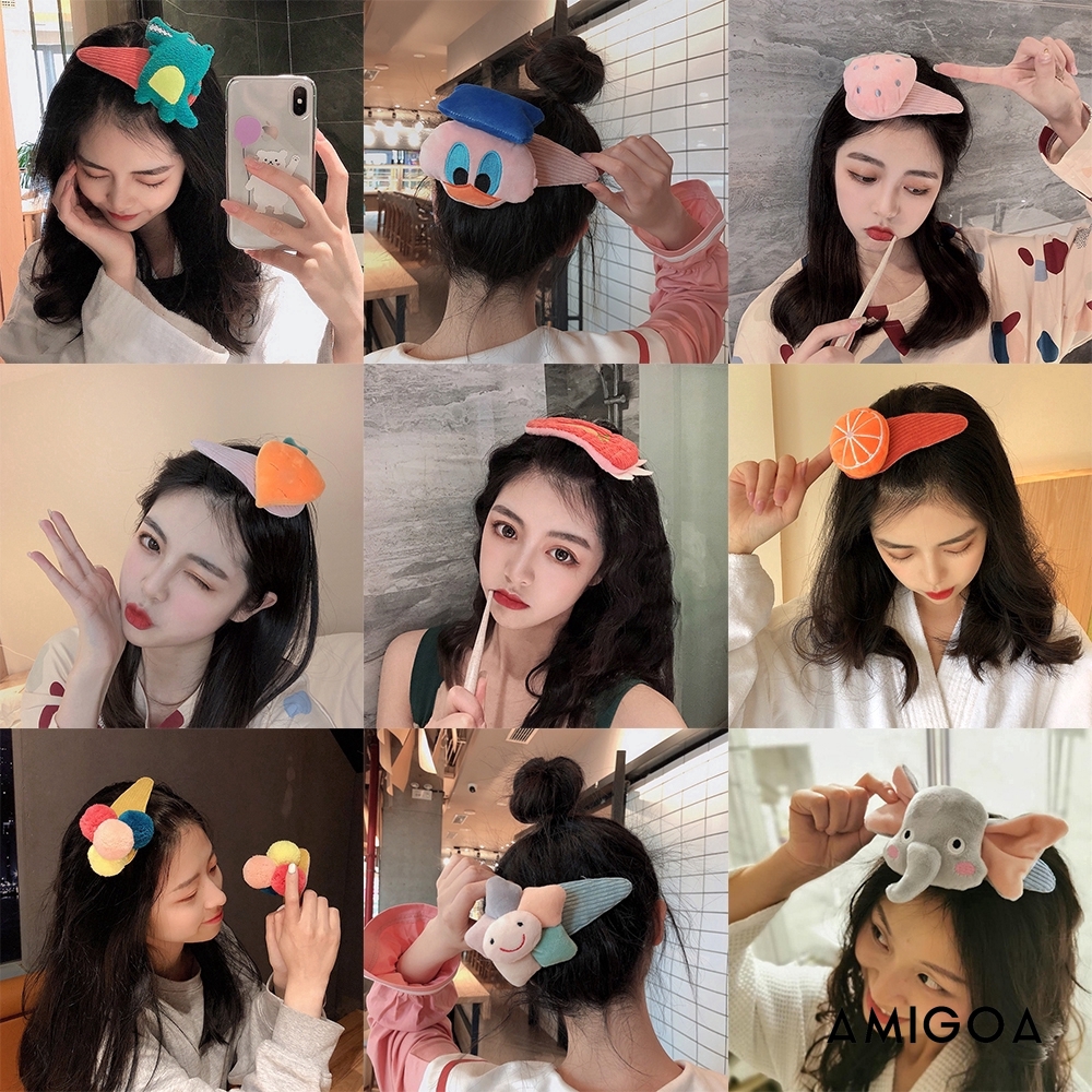 【Amigoa】Phim hoạt hình Hàn Quốc Plush Hair Clip Thời trang Rửa mặt Clip Bangs Kẹp tóc Trái cây Disney Clip lớn Phụ nữ Cô gái tóc Phụ kiện